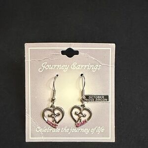 Journey Heart Drop Earrings with Rose Pink Zircon Accents - Silver Tone